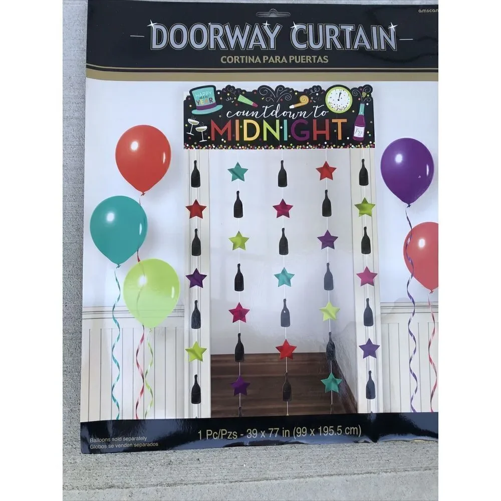 New Year’s Eve Countdown to Midnight Doorway Curtain Jewel Tones 39”x77”